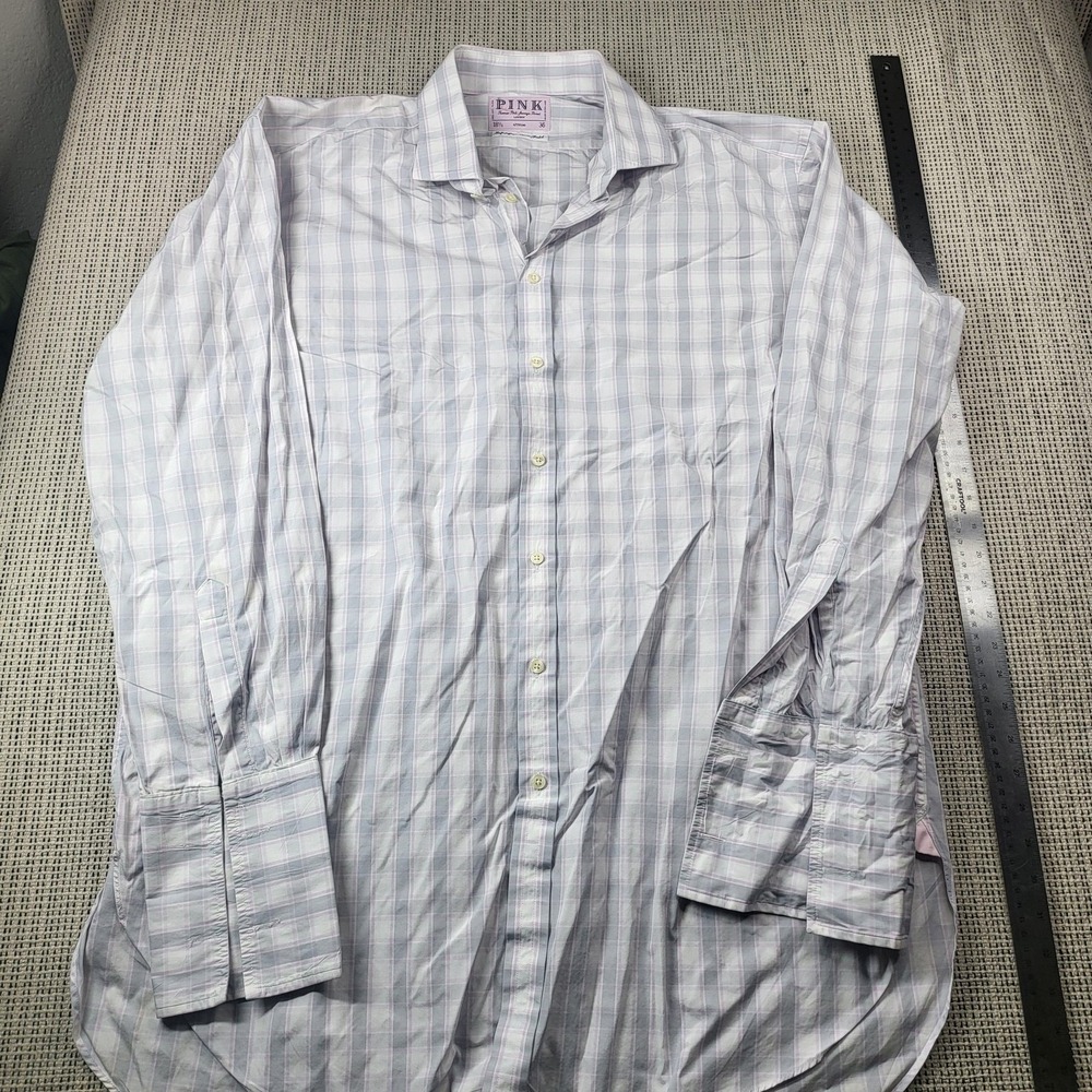 Thomas Pink Dress Shirt Mens 18.5 36/37 White Check Made In Ireland Long Sleeve
